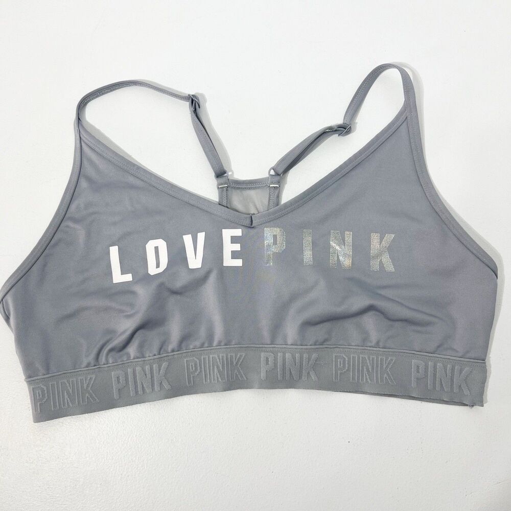 PINK Sports Bra Womens XL Gray Ultimate Lightly Lined Wireless Pullover Love
